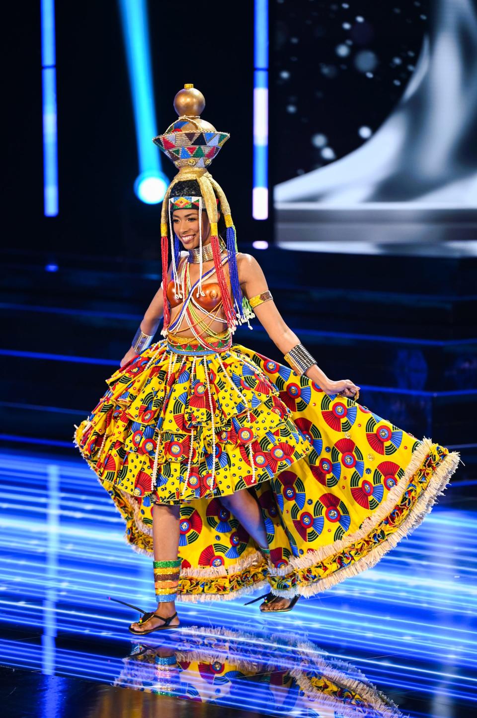 Miss Angola 2023 participates in the Miss Universe National Costume Contest.