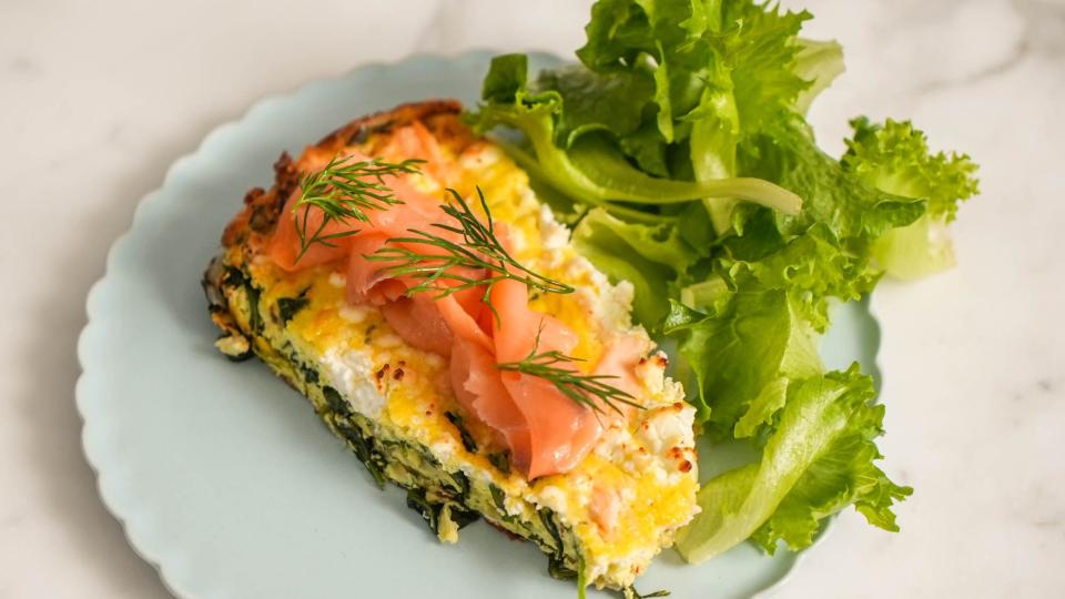 Eric Adjepong's salmon and arugula frittata with a side salad