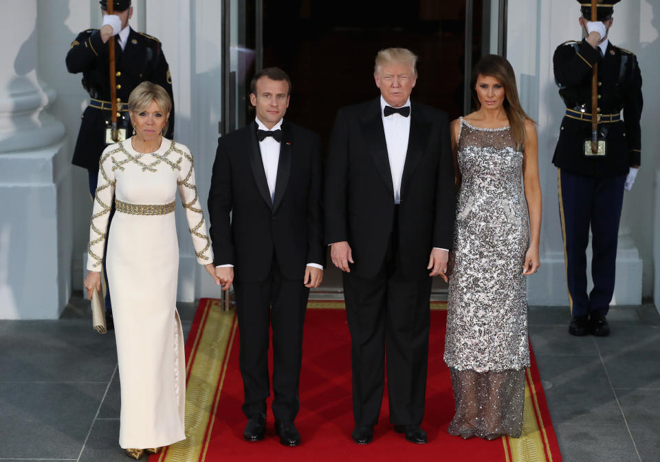 French first couple Emmanuel and Brigitte Macron with Donald and Melania Trump