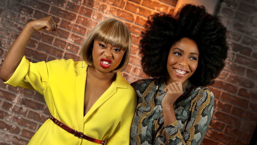 LOS ANGELES, CA., JANUARY 31, 2018-- (l) Phoebe Robinson and Jessica Williams, who are translating their podcast â€œ2 Dope Queensâ€ into four TV specials for HBO. Their unique podcast, which blends conversation, stand-up comedy and storytelling, has been turned into a four-part HBO special (Kirk McKoy / Los Angeles Times)