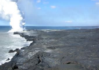 A lava delta on the Kilauea volcano, prior to collapse.