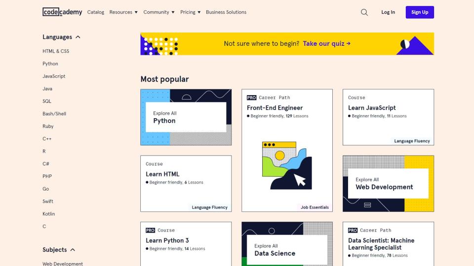 Codecademy most popular courses list