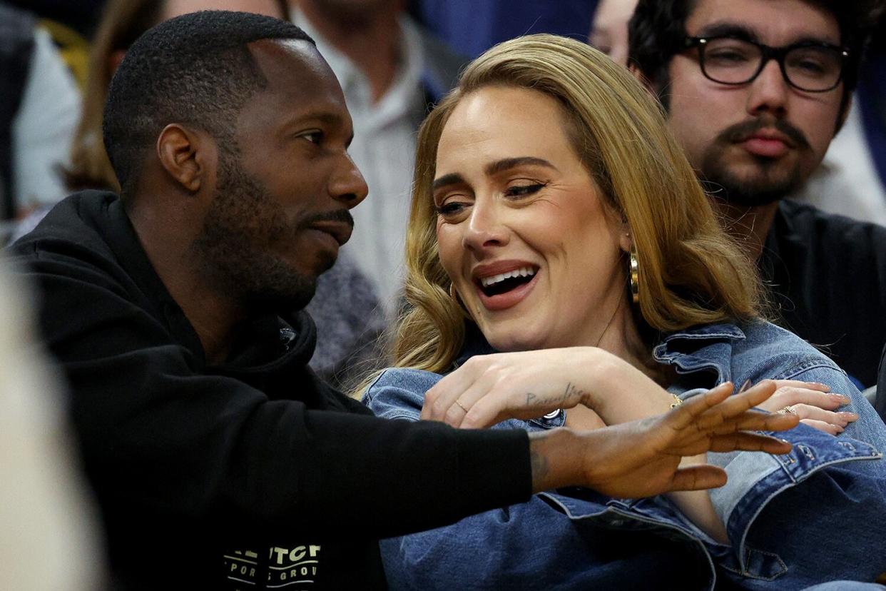 Agent Rich Paul and Adele attend Game Two of the 2022 NBA Playoffs Western Conference Finals between the Golden State Warriors and the Dallas Mavericks at Chase Center on May 20, 2022 in San Francisco, California.