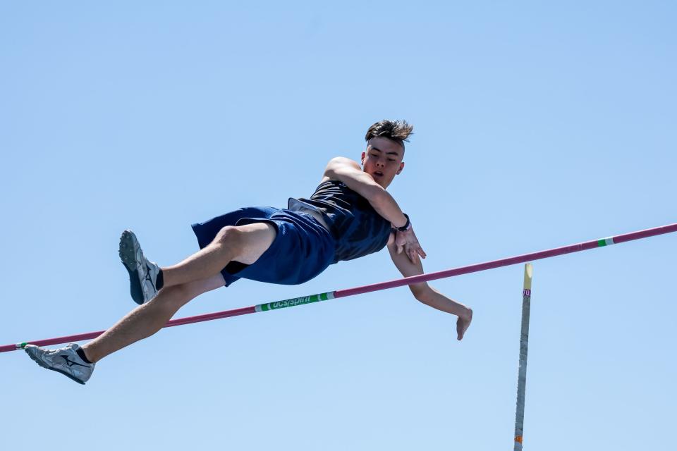 An athlete competes in pole vault at the Utah high school track and field championships at BYU in Provo on Thursday, May 18, 2023. | Spenser Heaps, Deseret News