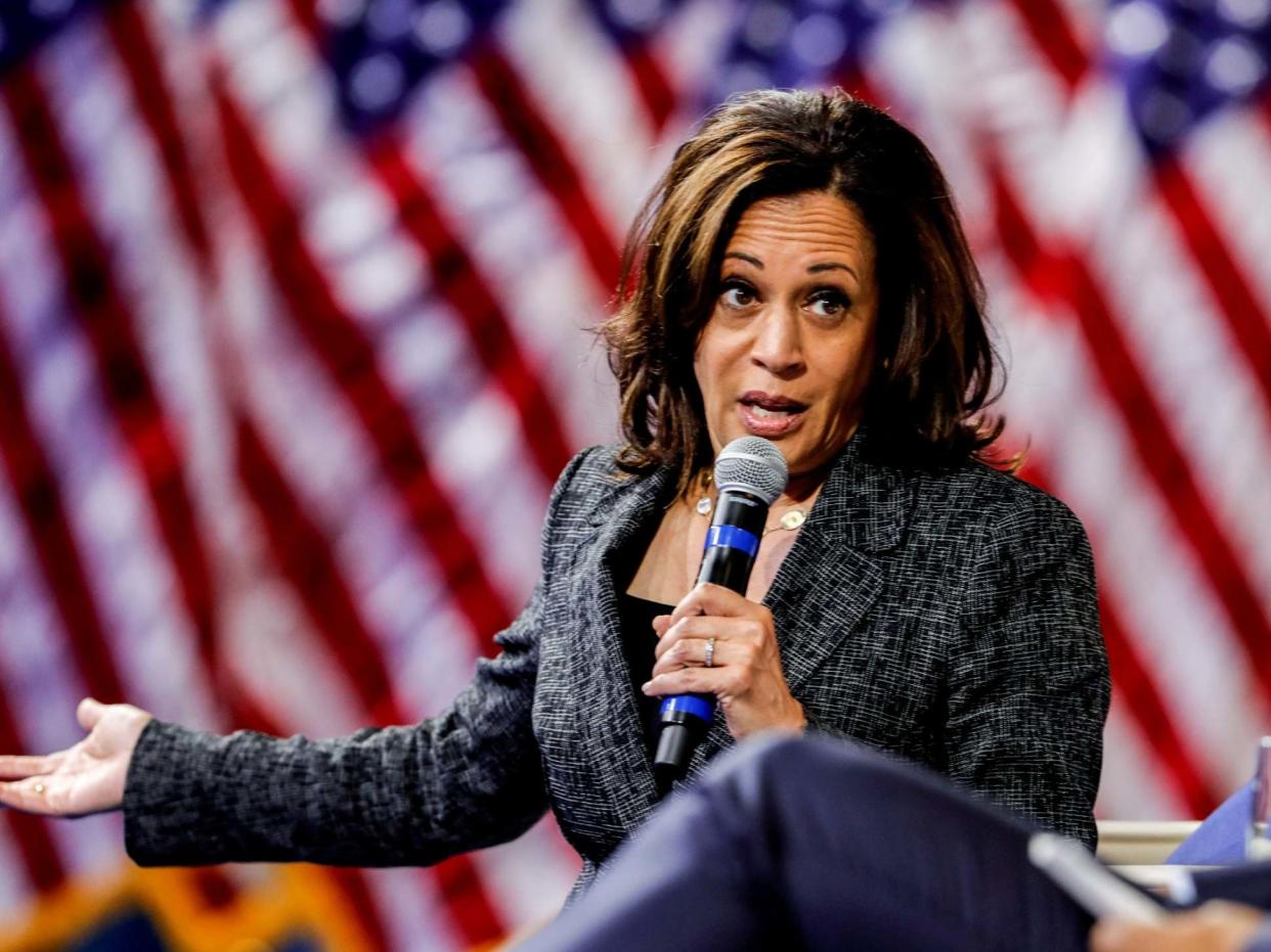 US Democratic presidential candidate Sen Kamala Harris (D-CA) responds to a question during a forum: REUTERS