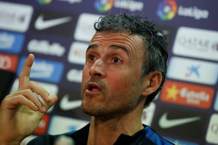 Football Soccer - Barcelona news conference - Joan Gamper training camp, Barcelona, Spain - 3/3/2017 - Barcelona's coach Luis Enrique attends a news conference. REUTERS/ Albert Gea