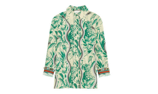 Gucci Embellished Printed Silk Crepe de Chine Shirt