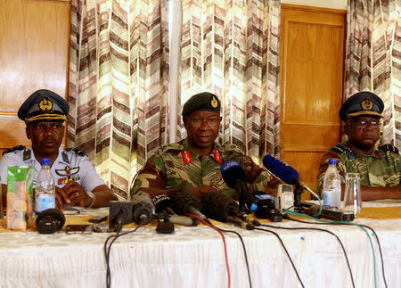 Army Commander Phillip Valerio Sibanda speaks at a news conference in Harare, Zimbabwe, December 18, 2017. REUTERS/Philimon Bulawayo