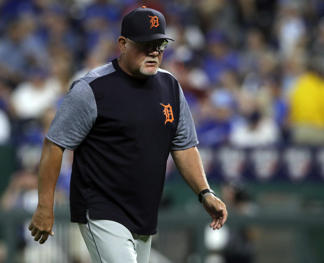 Detroit Tigers manager Ron Gardenhire during a baseball game against the Kansas City Royals at Kauffman Stadium in Kansas City, Mo., Monday, July 23, 2018. (AP Photo/Orlin Wagner)