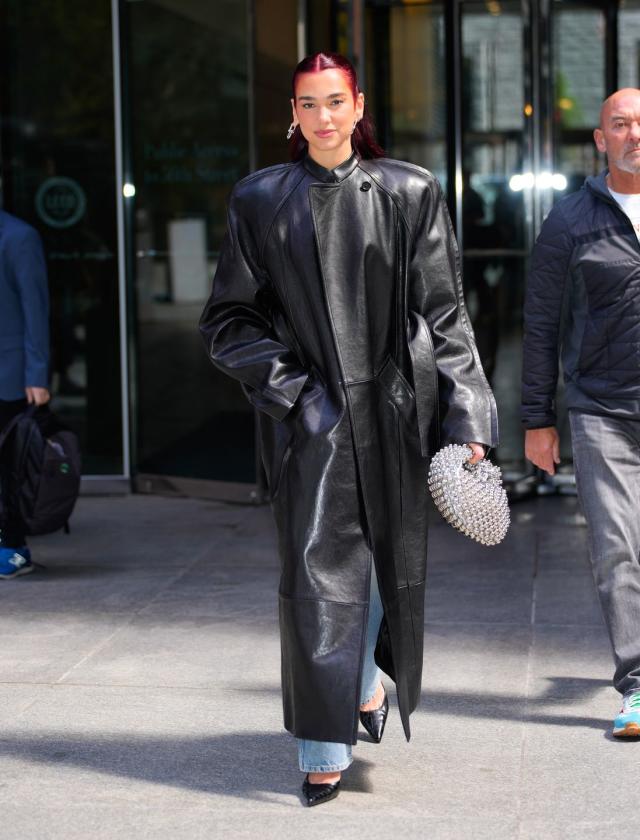 Dua Lipa Masters the Oversize Trend in a Massive Leather Trench Coat