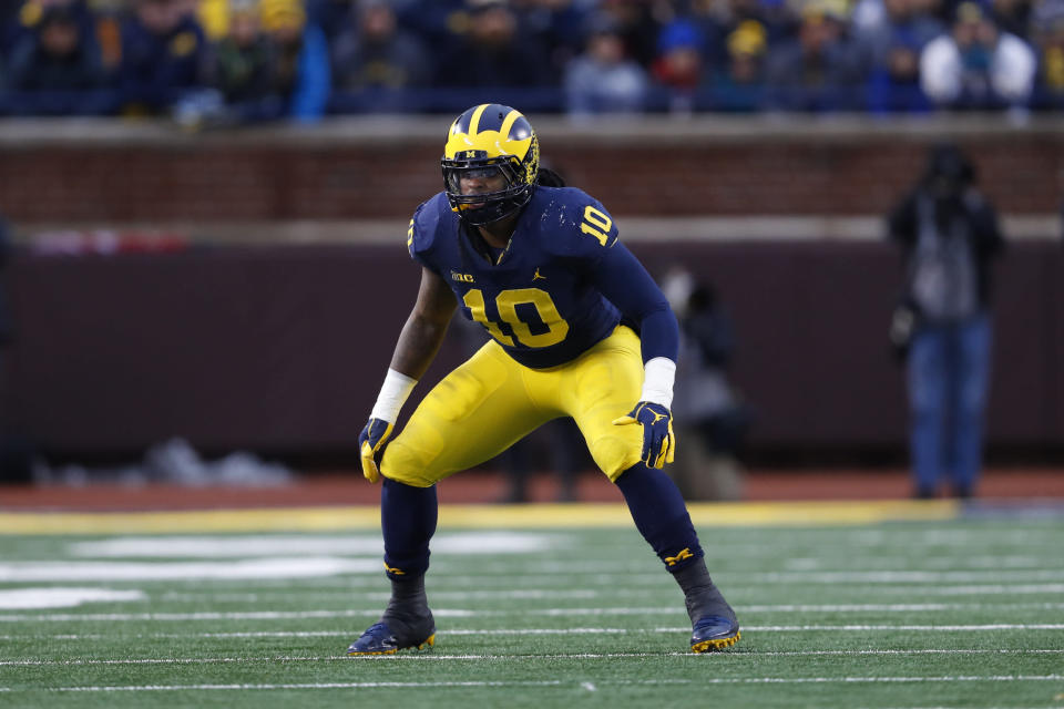 Michigan linebacker Devin Bush plays against Indiana. (AP Photo)