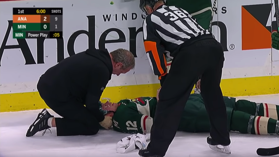 Minnesota Wild forward Eric Staal did not return against the Anaheim Ducks after the unfortunate hit. (YouTube/Sportsnet)