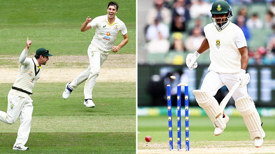 Travis Head, pictured here after running out Khaya Zondo in the Boxing Day Test against South Africa.