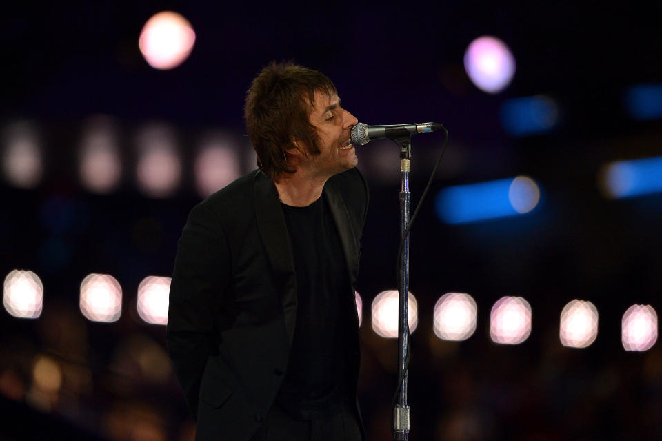 NOW: Liam Gallagher performs during the Closing Ceremony on Day 16 of the London 2012 Olympic Games at Olympic Stadium on August 12, 2012 in London, England. (Photo by Jeff J Mitchell/Getty Images)