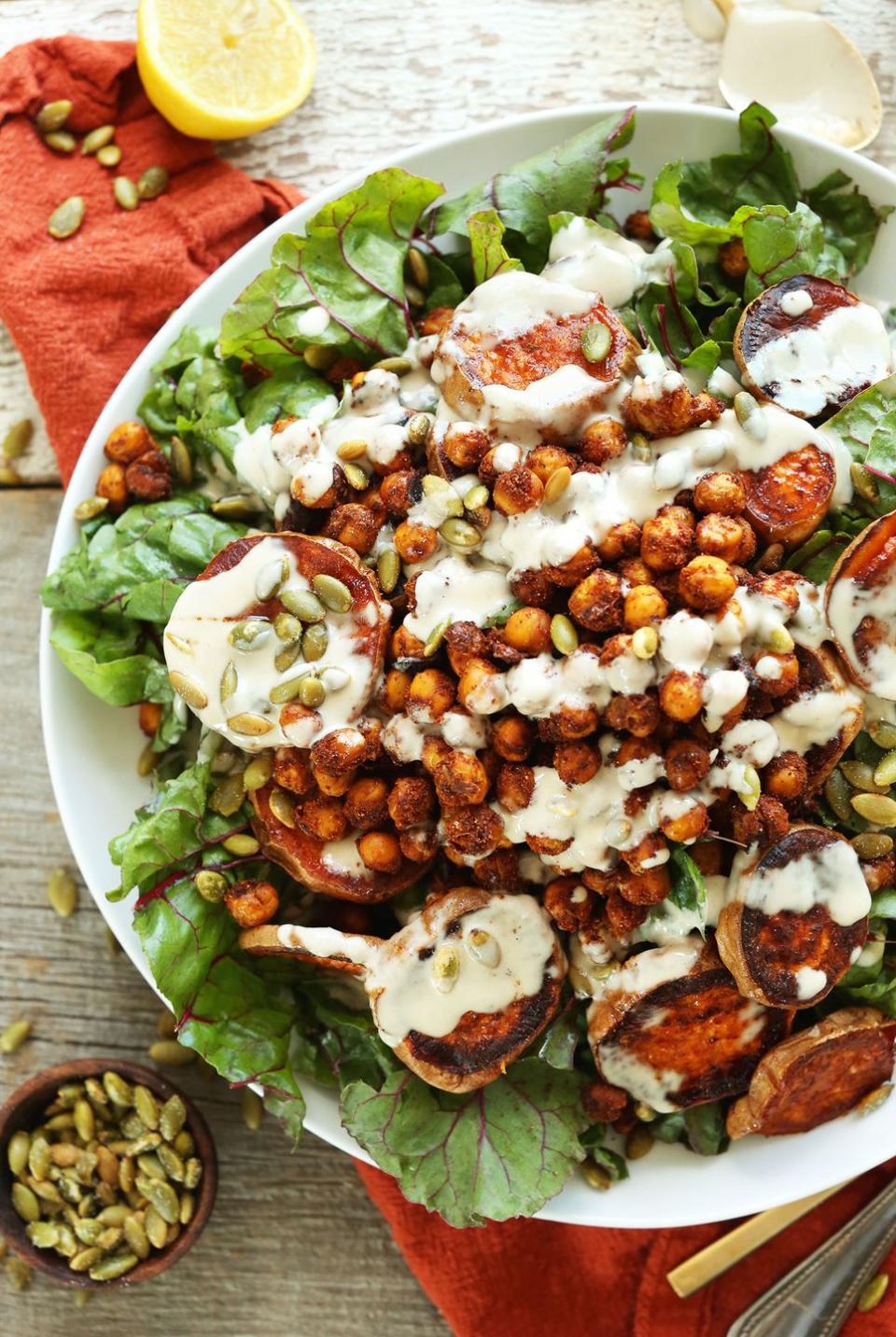 Roasted Sweet Potato and Crispy Chickpea Salad