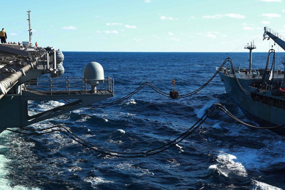 Navy aircraft carrier Ford replenishment at sea