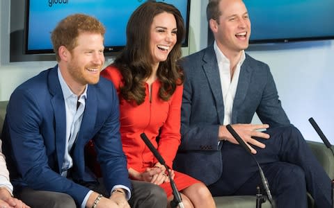 The Duke and Duchess of Cambridge and Prince Harry tour a TV studio during a visit to open the Global Academy in Hayes, London, in support of the Heads Together campaign. - Credit:  Dominic Lipinski/PA Wire/PA Images