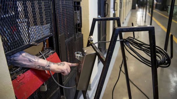 PHOTO: FILE - An inmate uses a telephone from a cell at San Quentin State Prison in San Quentin, California, Aug. 16, 2016. (Bloomberg via Getty Images, FILE)