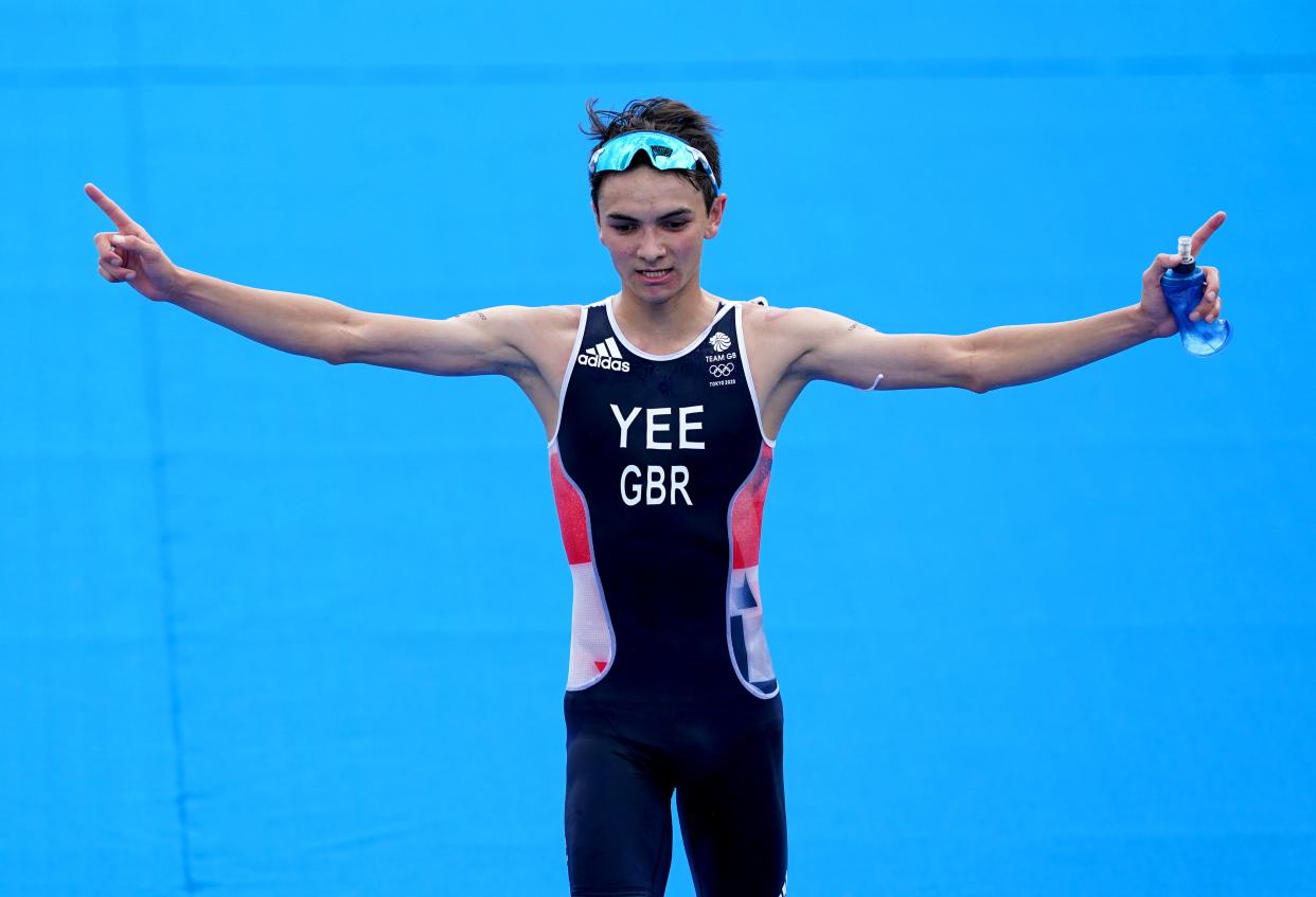 Alex Yee celebrates finishing second (Martin Rickett/PA) (PA Wire)