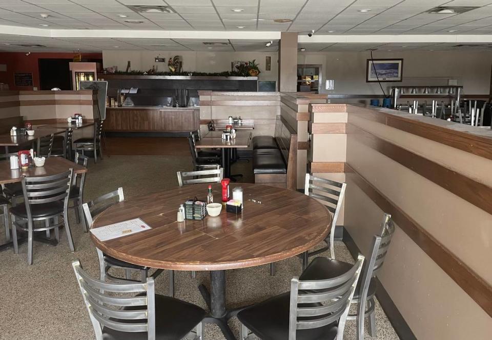 The empty interior of Charlie’s Restaurant, which operated at the Newell Travel Center in Newton but closed earlier this week.