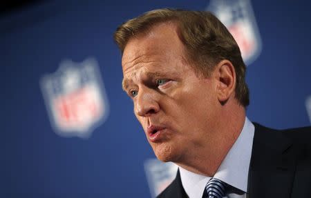 NFL Commissioner Roger Goodell is pictured at a news conference to address domestic violence issues and the NFL's Personal Conduct Policy in New York, September 19, 2014. REUTERS/Mike Segar