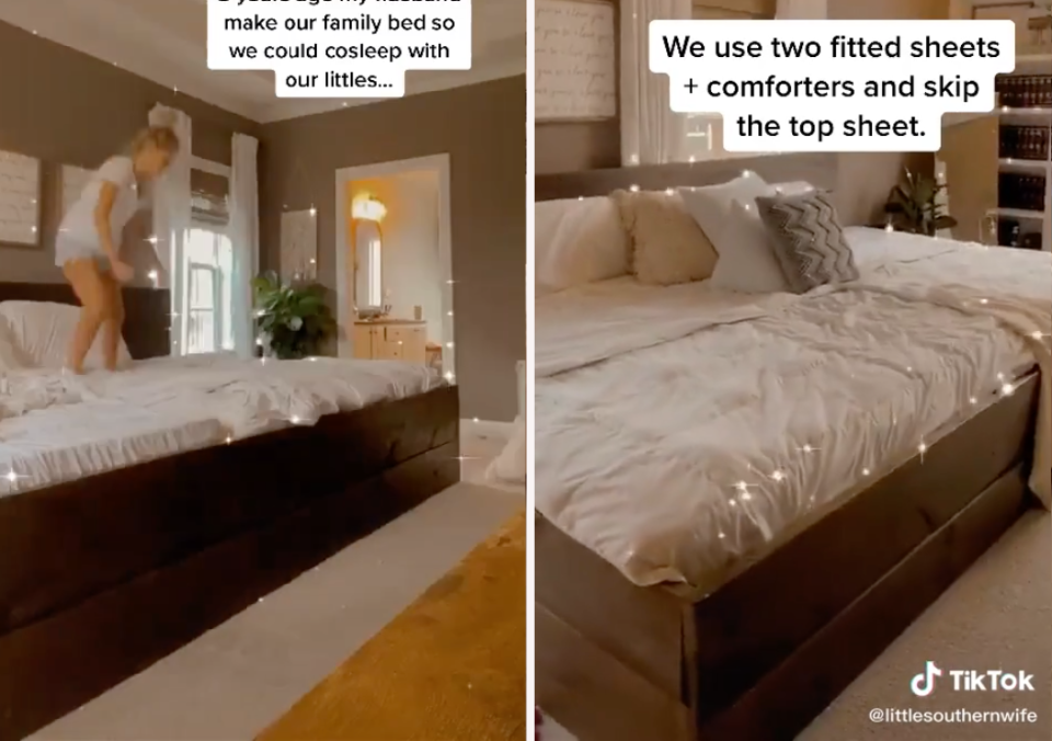 Giant bed family of seven co-sleeping debate TikTok video