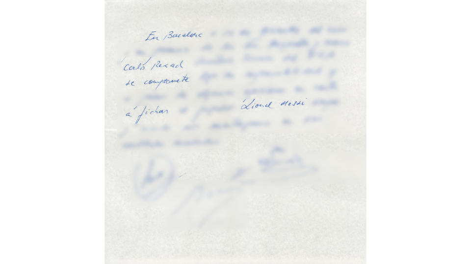 Napkin Contract Between Lionel Messi and FC Barcelona