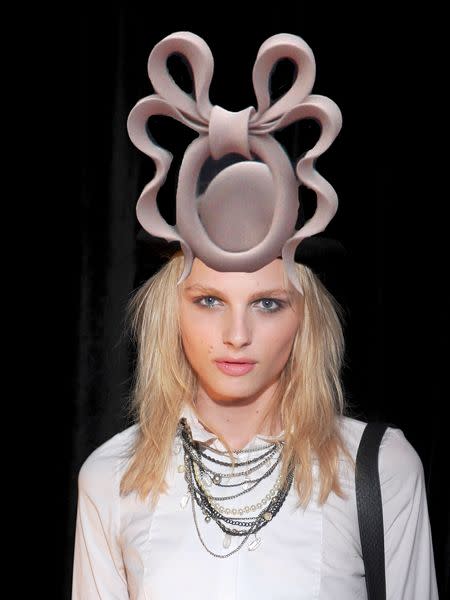 An artist's impression of Andrej Pejic wearing the pretzel tribute hat