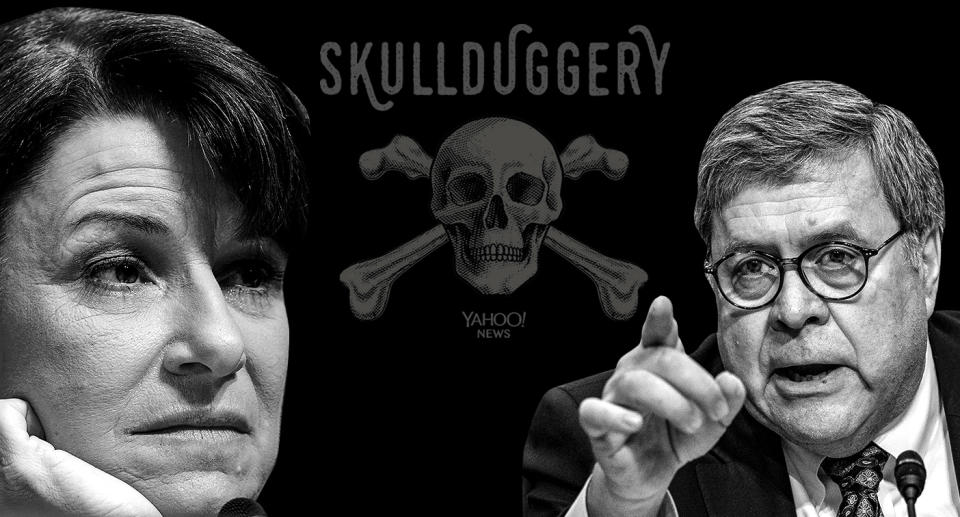 Sen. Amy Klobuchar; D-Minn., and attorney general nominee William Barr. (Yahoo News photo Illustration; photos: AP)