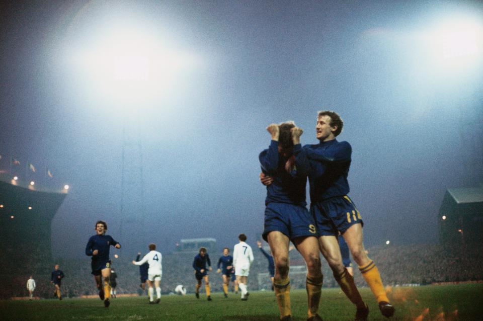 Peter Osgood, Chelsea’s No9, celebrates scoring in the 1970 Cup final replay (Getty Images)