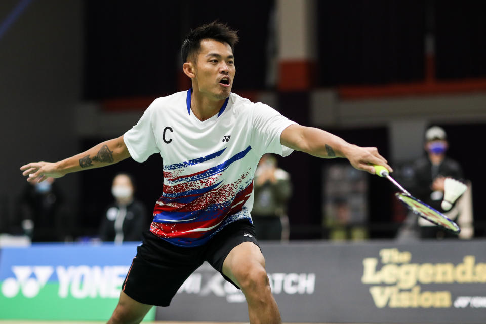 SHANGHAI, CHINA - DECEMBER 12: Lin Dan of China participates during Yonex Mix & Match event at Jing'an Sports Center on December 12, 2020 in Shanghai, China. (Photo by Shi Tang/Getty Images)