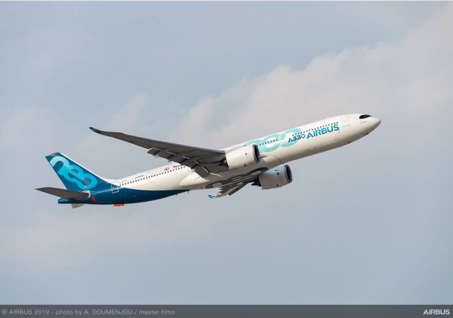 全球首例，一架國籍航空A330機型在雨天濕滑跑道降落時，發生落地後3套電腦同時失效。圖為空中巴士A330機型。（圖取自空中巴士網頁airbus.com）