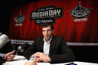 OTTAWA, ON - JANUARY 27: Team Chara forward Pavel Datsyuk of the Detroit Red Wings speaks with the press during the 2012 NHL All-Star Game Player Media Availability at the Westin Ottawa on January 27, 2012 in Ottawa, Ontario, Canada. (Photo by Christian Petersen/Getty Images)