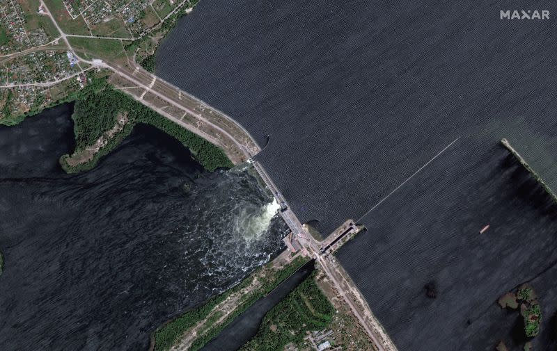 FILE PHOTO: A satellite image shows Nova Kakhovka Dam in Kherson region