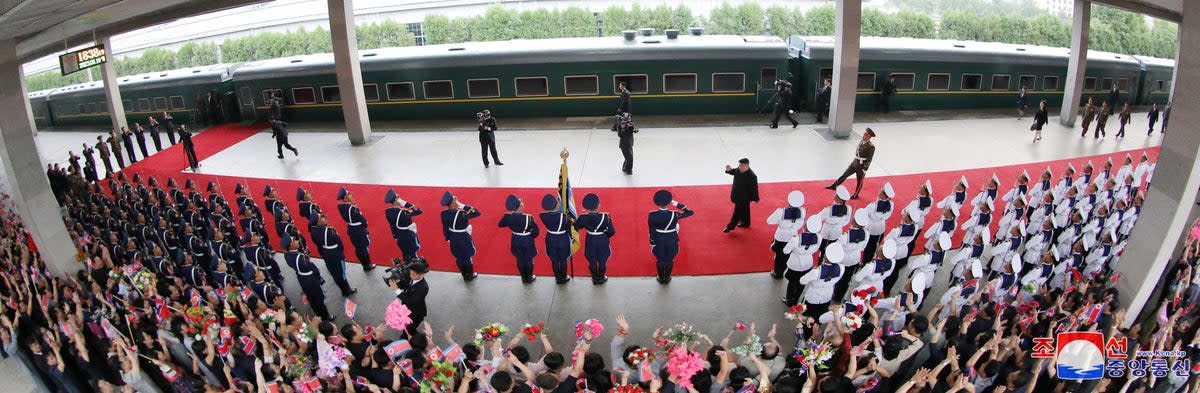 Kim Jong-un departs Pyongyang to visit Russia on  10 September, in this image released by North Korea’s Korean Central News Agency on 12 September (via REUTERS)