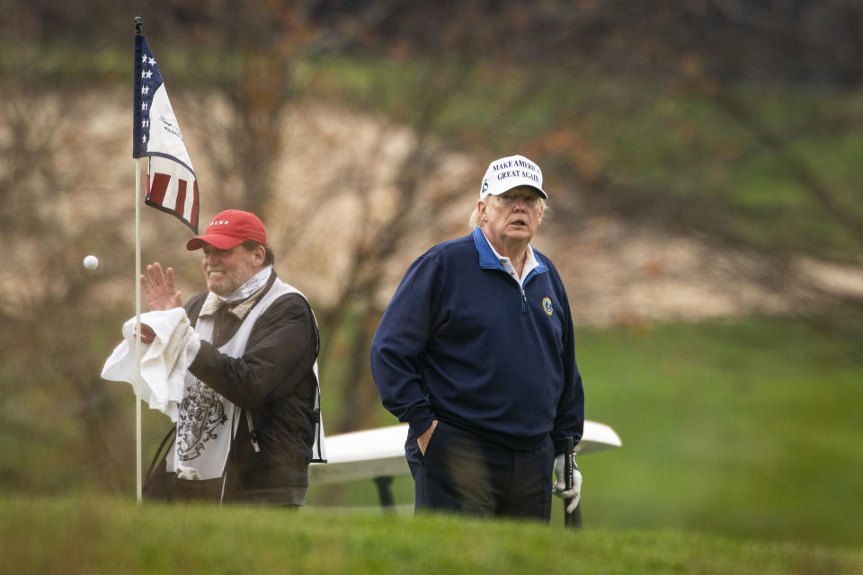 Trump golfs on the weekend at his course in Sterling, Virginia.