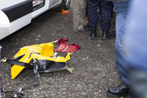 A piece of wreckage found in the Dordogne river, on December 21, 2013 in Lugon-et-l'Ile-du-Carnay, France