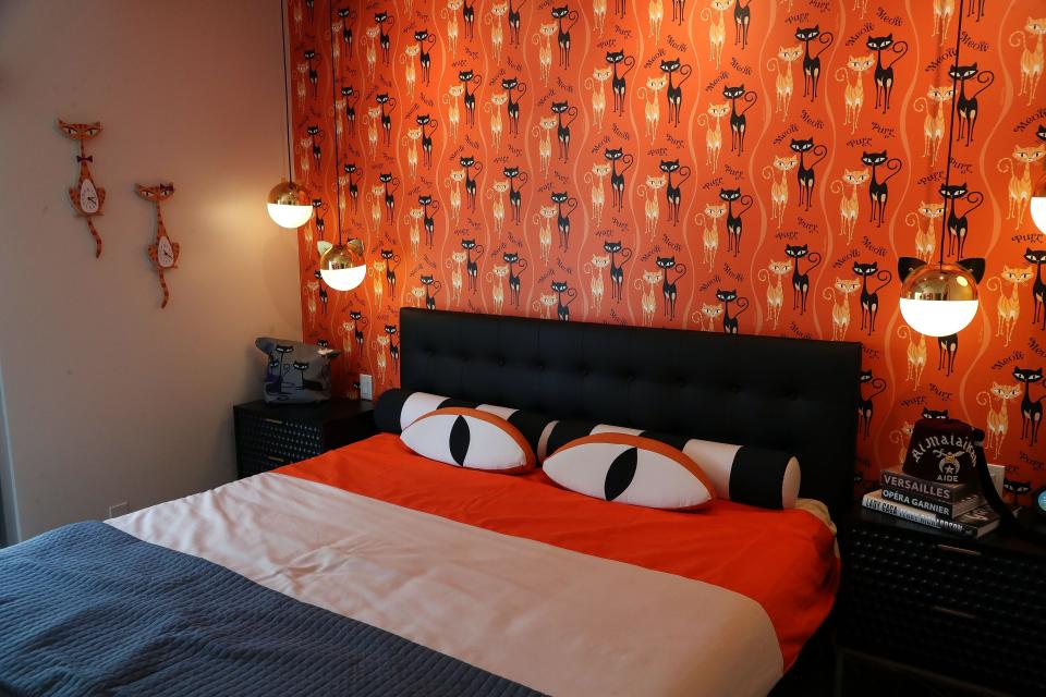 One of the bedrooms at the Shag House during Modernism Week in Palm Springs, Calif., Feb. 23, 2024.