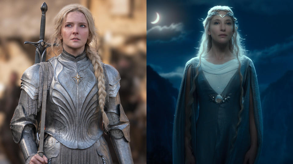 Morfydd Clark plays Galadriel in The Rings of Power, stepping into the shoes of Cate Blanchett. (Prime Video/Warner Bros)