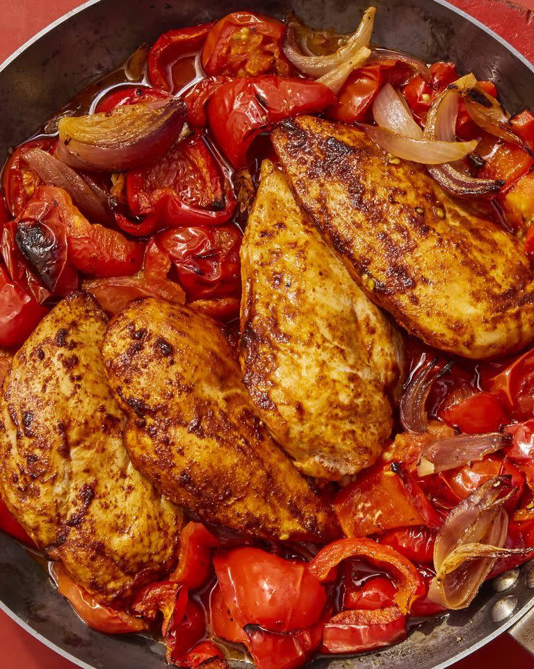 Chicken with Stewed Peppers and Tomatoes