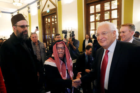 David Friedman, the U.S. Ambassador to Israel, arrives to speak at the Israeli-Palestinian International Economic Forum in Jerusalem February 21, 2019. REUTERS/Ronen Zvulun