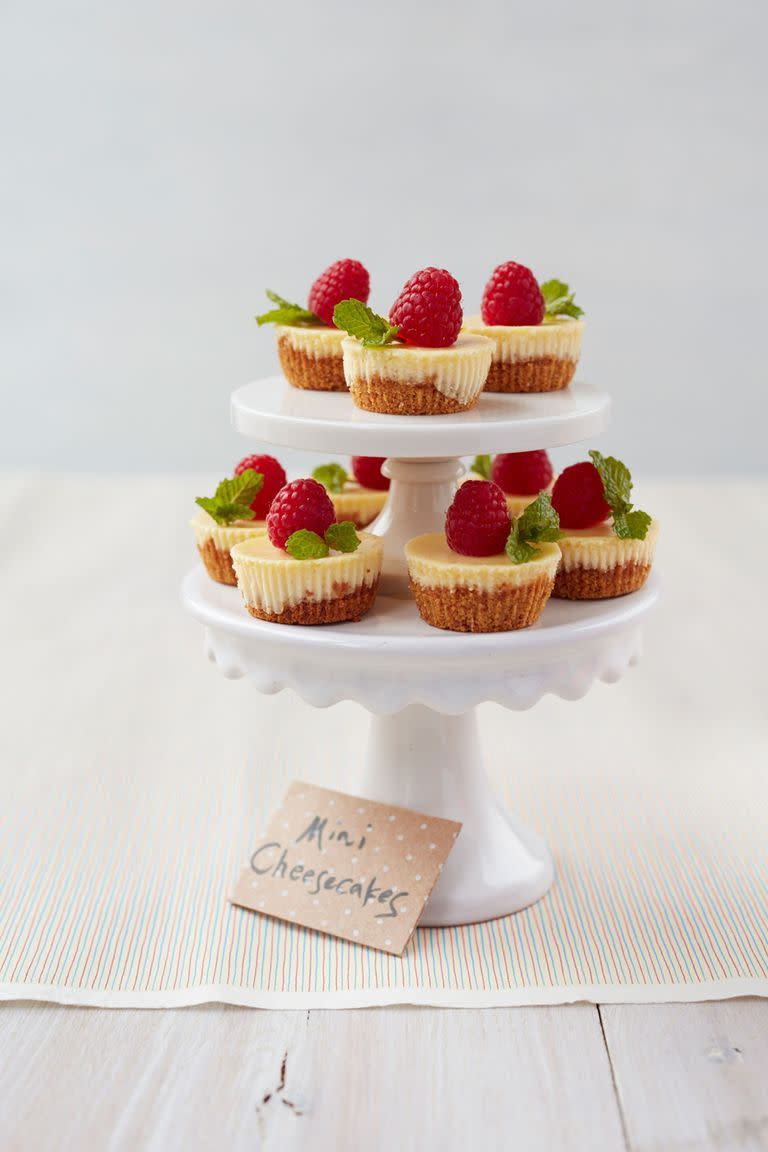 <p>You can never go wrong with cheesecake, let alone adorable, mini-sized ones that you can top with anything your little heart desires: fresh berries, whipped cream, and/or crumbled cookies, just to name a few.</p><p><em><a href="https://www.womansday.com/food-recipes/food-drinks/recipes/a39612/mix-match-mini-cheesecakes-recipe-ghk0514/" rel="nofollow noopener" target="_blank" data-ylk="slk:Get the Mix and Match Mini Cheesecakes recipe.;elm:context_link;itc:0;sec:content-canvas" class="link ">Get the Mix and Match Mini Cheesecakes recipe.</a></em></p>