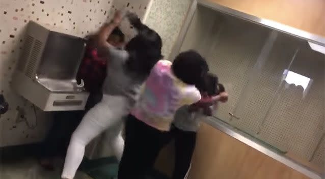 Four female students were charged after a violent brawl at a Philadelphia high school. Picture: YouTube/William Bastone