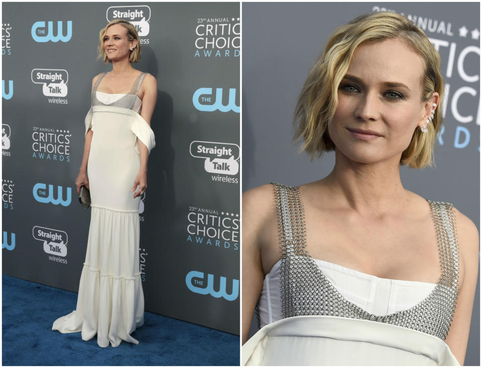 <p>Diane Kruger, a diferencia de Kaley Cuoco, casi nunca nos decepciona en la alfombra roja. Esta vez brilló vestida de Vera Wang. (Foto: AP). </p>