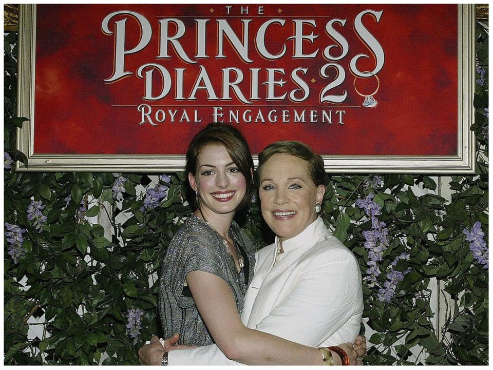 Anne Hathaway and Julie Andrews attend the film premiere of ‘The Princess Diaries 2: Royal Engagement’ in 2004 (Getty Images)