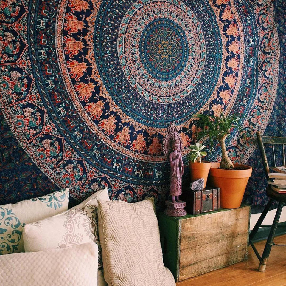 <strong><a href="http://www.ebay.com/itm/Tapestry-Bohemian-Twin-Size-Throw-Mandala-Indian-Dorm-Decor-Ethnic-Bedspread-Art/142274859516" target="_blank">Shop it here for $15.</a></strong>