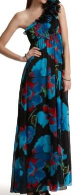 Aqua one-shoulder gown, $74.40.