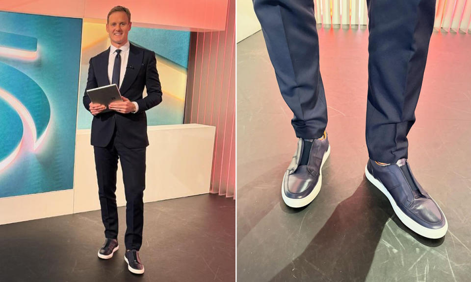 Dan Walker shared a picture of him wearing navy trainers to host Channel 5 news