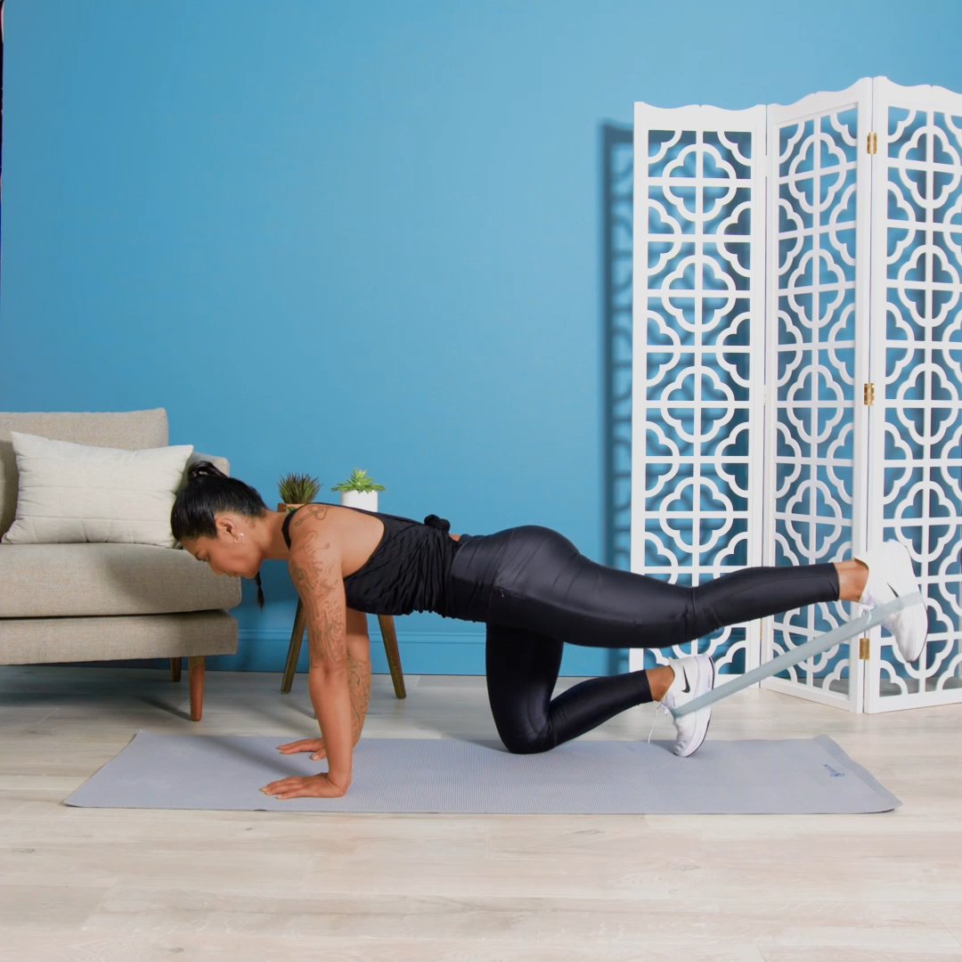 tabletop glute kickback resistance band exercise