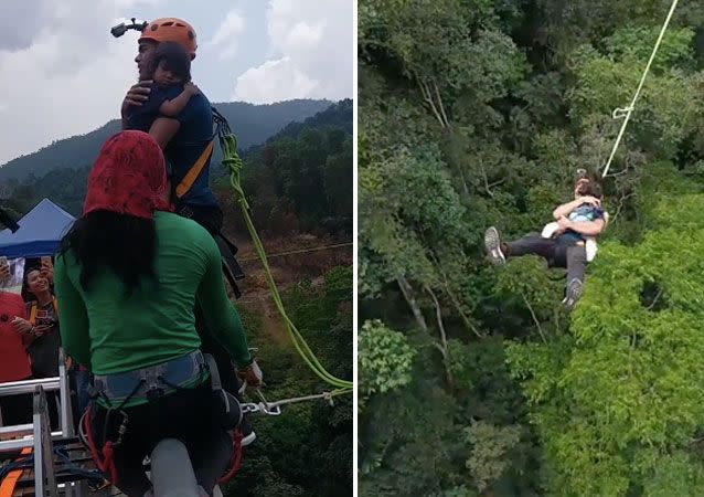 Redha Rozlan decided to take his daughter on a bungee jump off a 60-metre bridge. Source: Instagram/ matredho